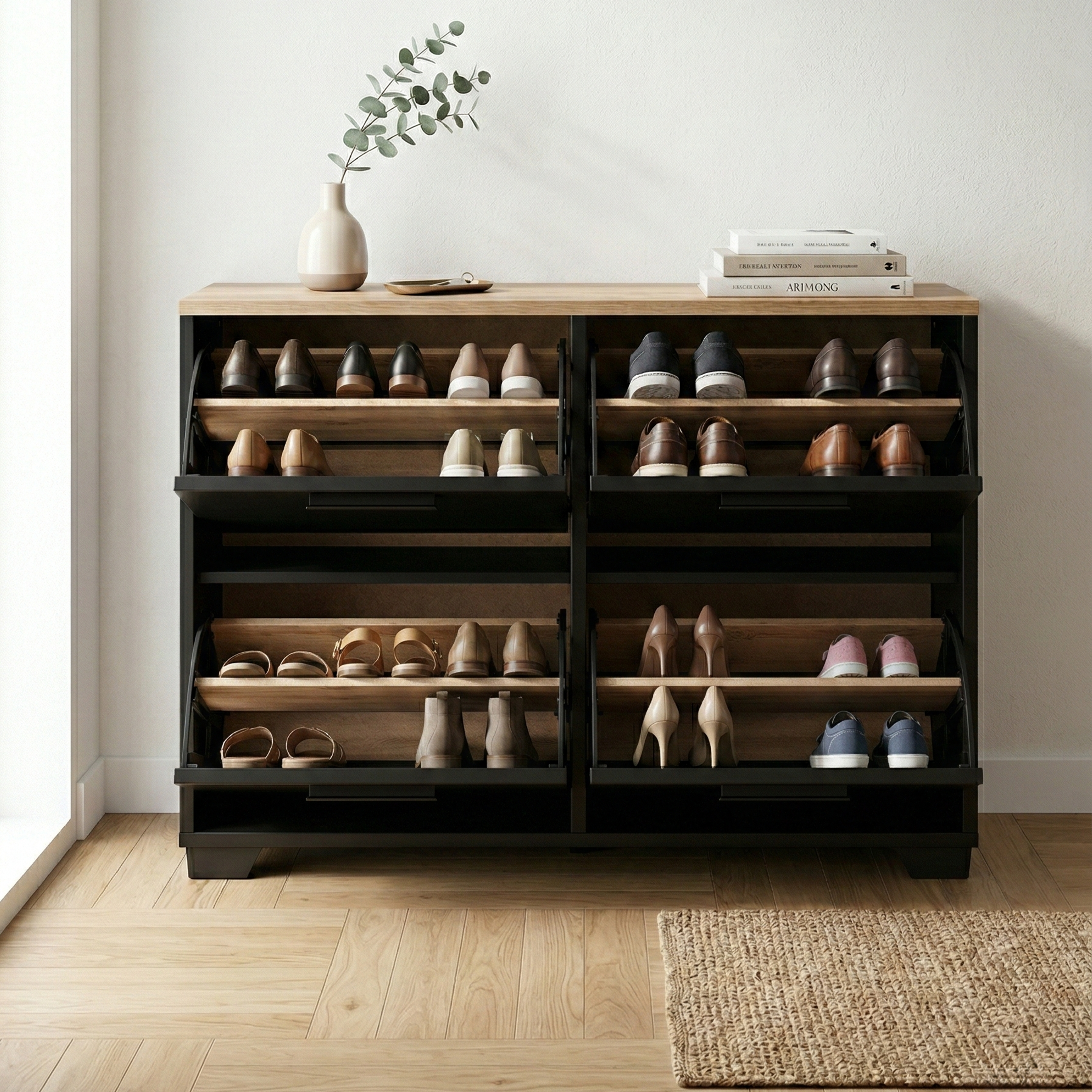 Mini Meuble à chaussures en MDF 24 paires 4 portes