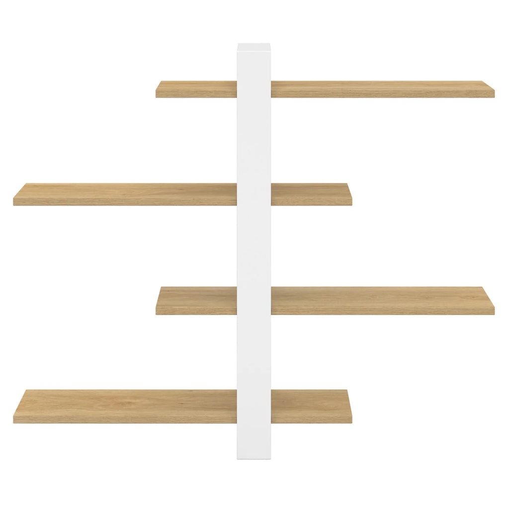 Etagère murale avec étagères coulissantes 4 niveaux façon hêtre et noir & blanc