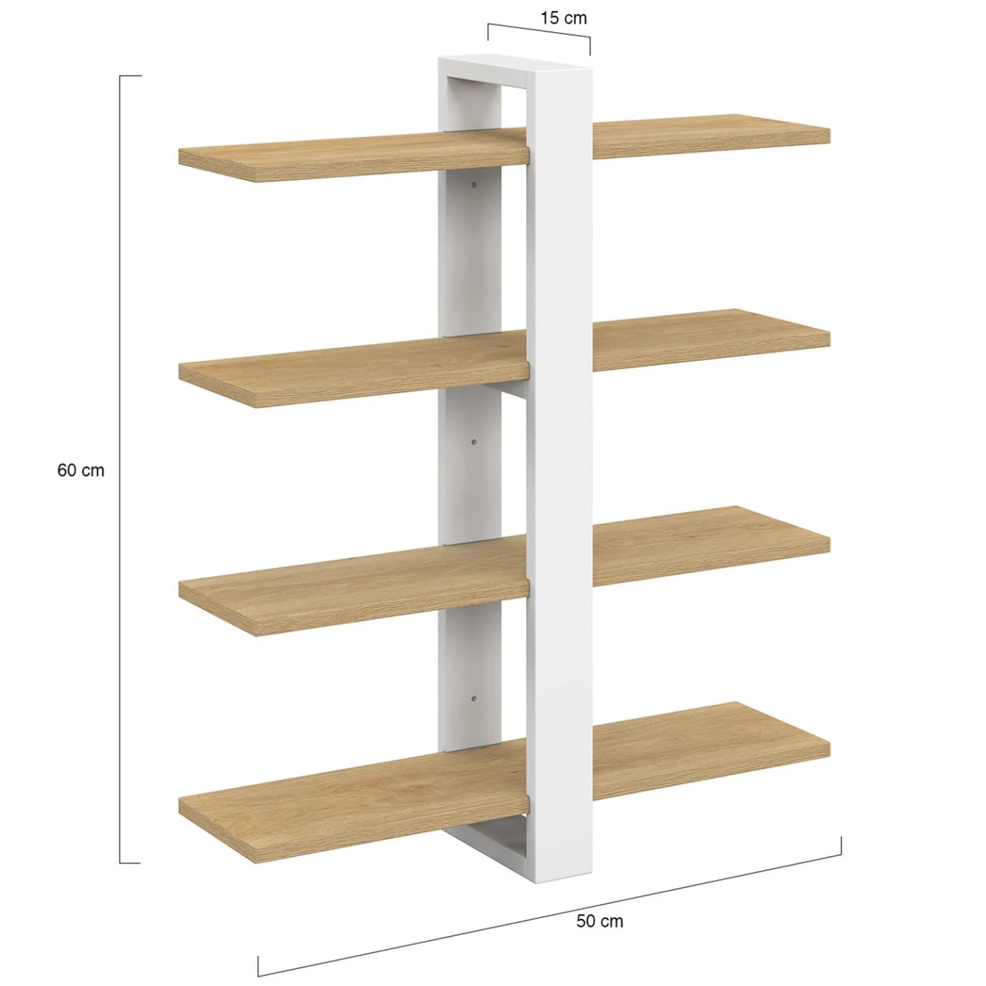 Etagère murale avec étagères coulissantes 4 niveaux façon hêtre et noir & blanc