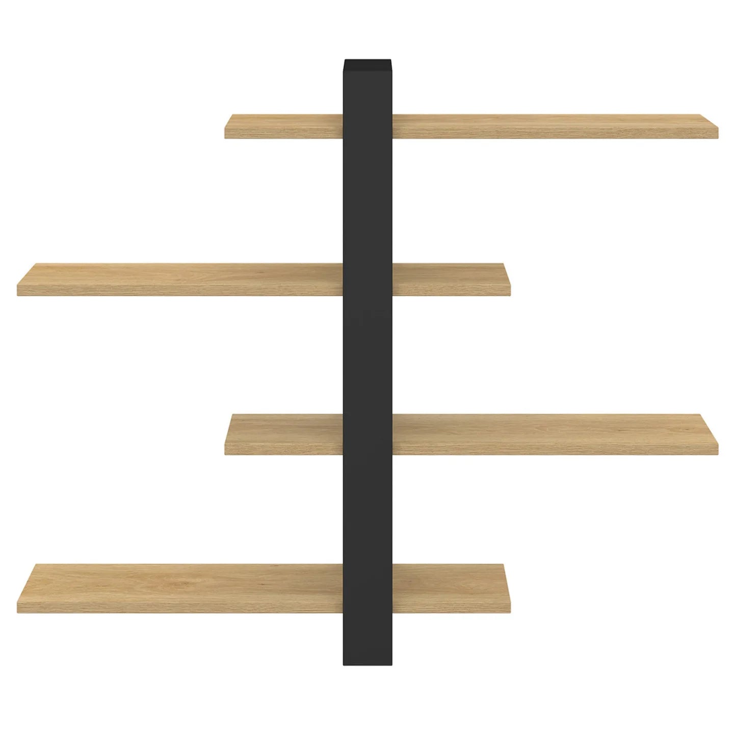 Etagère murale avec étagères coulissantes 4 niveaux façon hêtre et noir & blanc