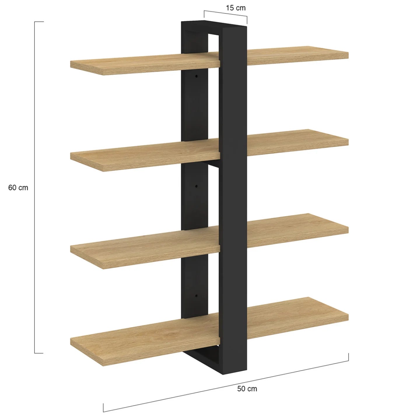 Etagère murale avec étagères coulissantes 4 niveaux façon hêtre et noir & blanc