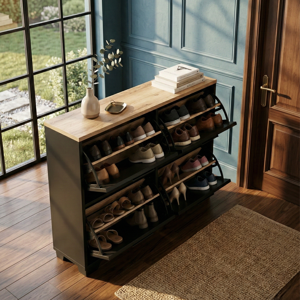 Mini Meuble à chaussures en MDF 24 paires 4 portes