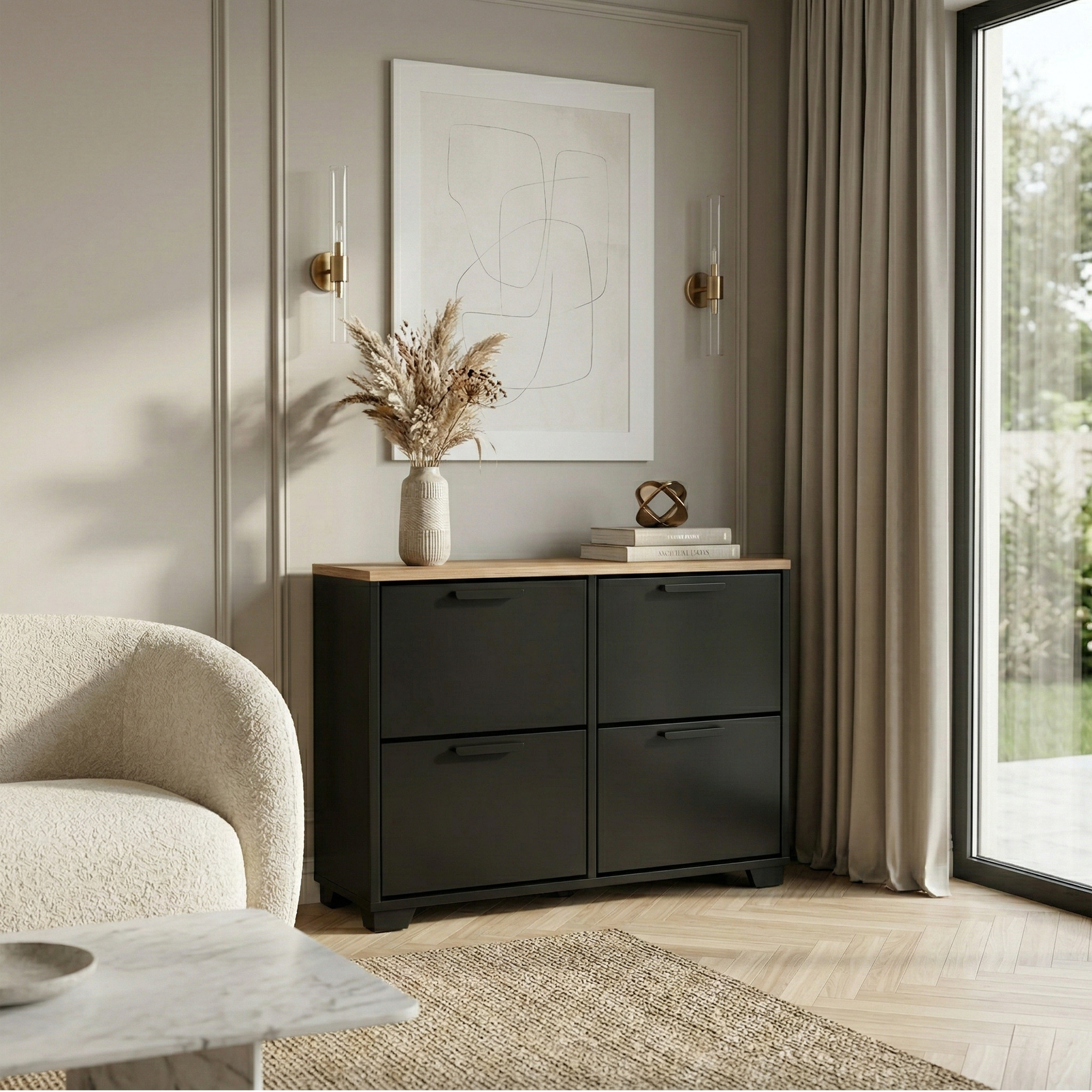 Mini Meuble à chaussures en MDF 24 paires 4 portes